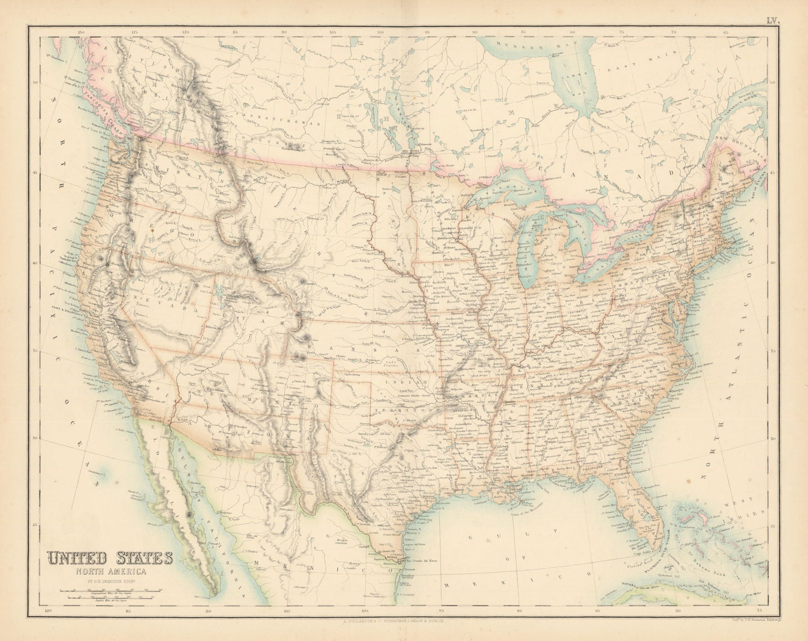 United States. New California. Confederate Arizona. Dacotah. FULLARTON c1863 map